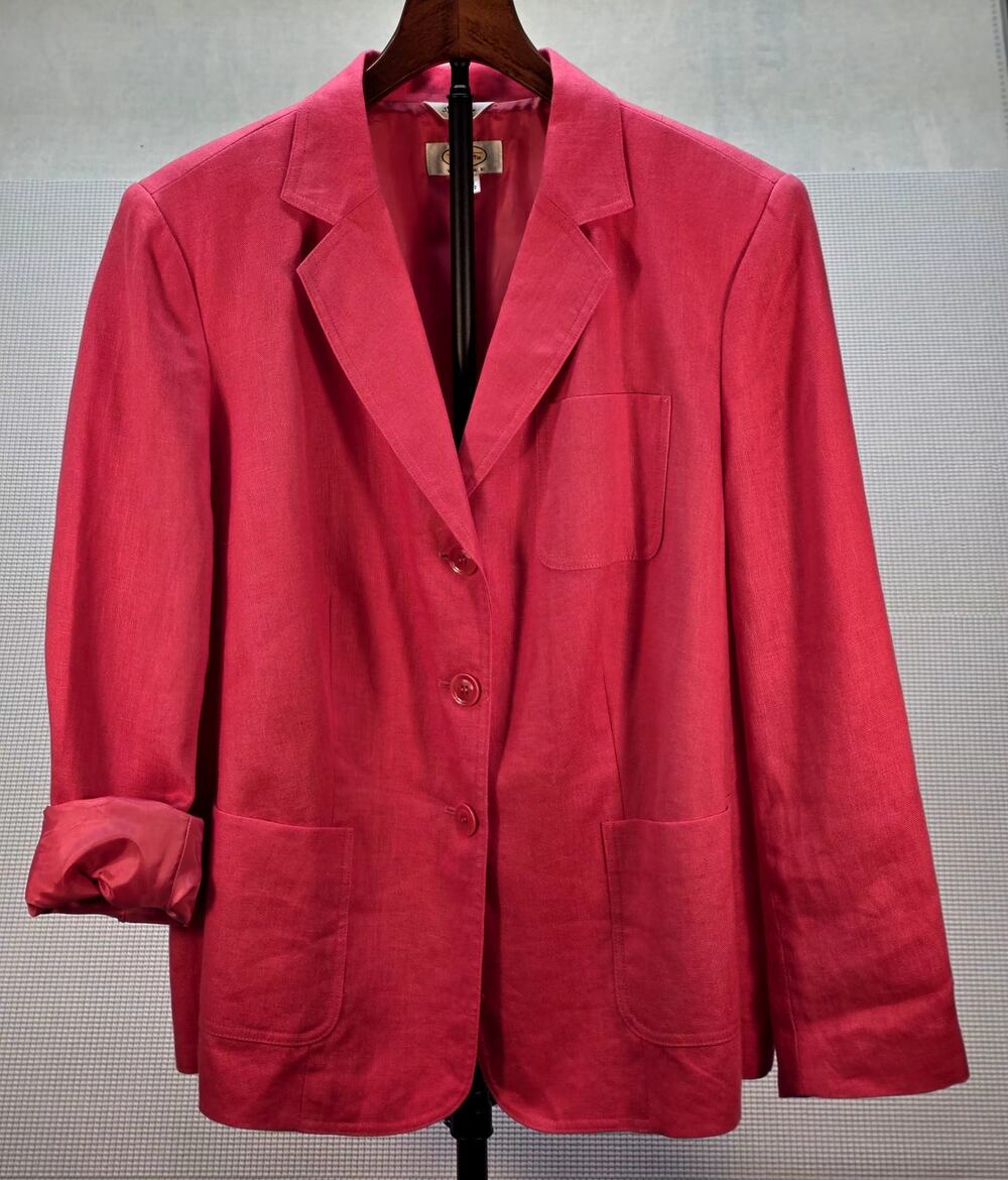 Talbots Woman Irish Linen Blazer Jacket Pink Magenta Size 12W Cottagecore Preppy